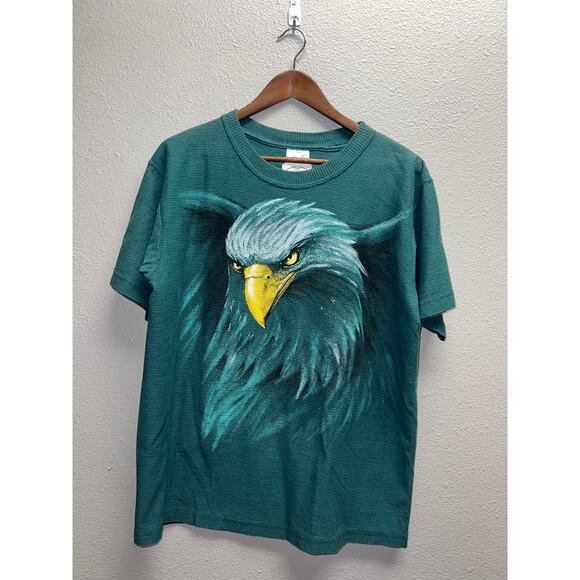 Vintage Bald Eagle Shirt Hazelwoods Green Bird Nature Animal Tee 90s 1990s Large - Picture 1 of 11